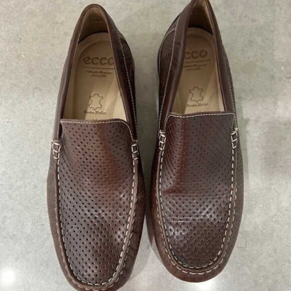 Ecco Men\'s Brown Genuine Leather Perforated Loafers Sz 11 Excellent